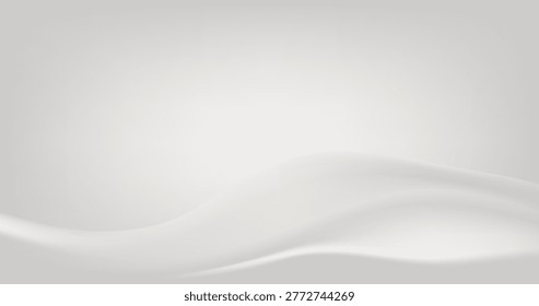 A digitally created image emphasizing smooth surfaces and flowing shapes, with harmonious use of white and light gray tones. The upper part features a gradient, while the lower part displays curved shapes reminiscent of gentle waves or wind-swept sand dunes.