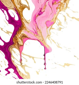 A digitally created marbled texture resembling dripping alcohol ink, with pink and gold coloring.

