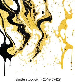 Una textura de mármol de creación digital que se asemeja a la tinta de goteo de alcohol, con colores negro y dorado.
