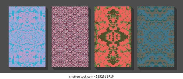 Digitally created motif of floral patterns and geometric shapes on a dark blue background Vintage frames and backgrounds.