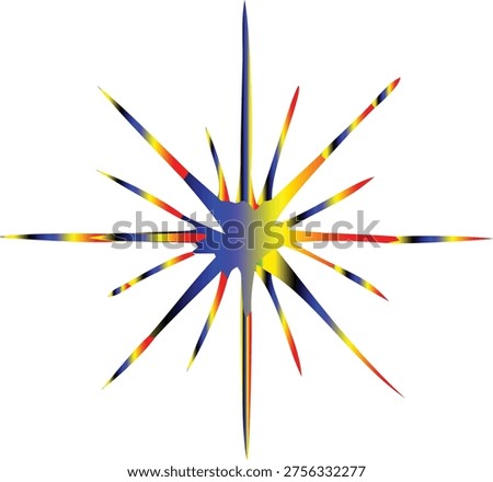 A digitally created starburst featuring sharp, colorful rays emanating from a central point.
