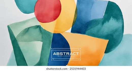 A digitally created watercolor background with geometric shapes in shades of blue, green, red, and yellow.