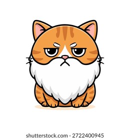 Eine digital gezeichnete, mürrisch-orangefarbene Tabby-Katzenfigur mit flauschig weißem Bart, die ein Heck oder wütende Emotionen ausdrückt. Ideal für verschiedene Designprojekte und Inhalte zum Thema "Haustiere".