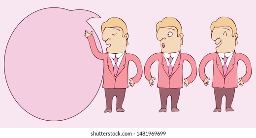 digitally drawn illustration gesture Explainer business man character design with speech bubble. Place for your text. template for your business or education concept project. hand drawing style