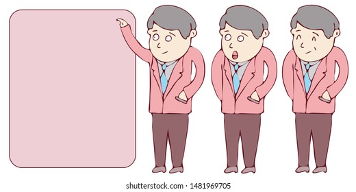 digitally drawn illustration gesture Explainer business man character design with speech bubble. Place for your text. template for your business or education concept project. hand drawing style