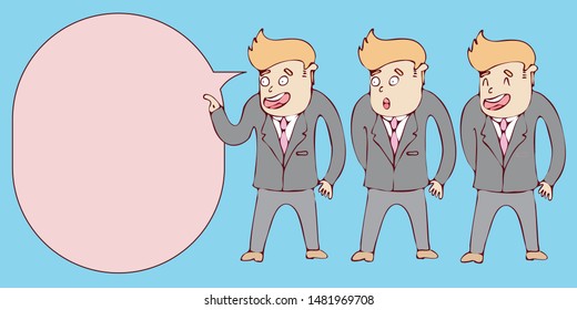digitally drawn illustration gesture Explainer business man character design with speech bubble. Place for your text. template for your business or education concept project. hand drawing style
