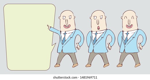 digitally drawn illustration gesture Explainer business man character design with speech bubble. Place for your text. template for your business or education concept project. hand drawing style