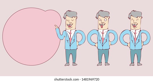 digitally drawn illustration gesture Explainer business man character design with speech bubble. Place for your text. template for your business or education concept project. hand drawing style