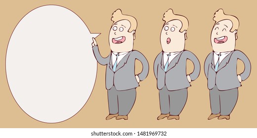 digitally drawn illustration gesture Explainer business man character design with speech bubble. Place for your text. template for your business or education concept project. hand drawing style