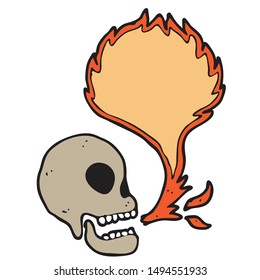 digitally drawn illustration skull and fire blank space design. hand drawing style