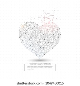 Digitally drawn love heart low poly wire frame on white background. Abstract connection lines polygon with geometry triangle.