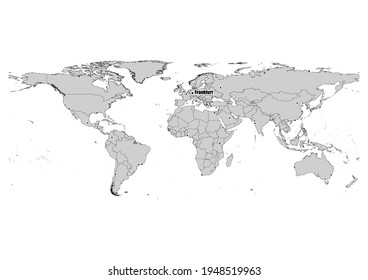 Digitally editable vector map showing  Frankfurt, Germany's position on the world map, and its connections with other major cities. File is suitable for editing and printing of all sizes.