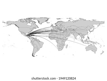 Digitally editable vector map showing  Puebla Garcia, Mexico's position on the world map, and its connections with other major cities. File is suitable for editing and printing of all sizes.