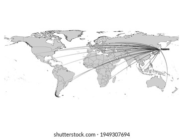 Digitally editable vector map showing  Sapporo, Japan's position on the world map, and its connections with other major cities. File is suitable for editing and printing of all sizes.