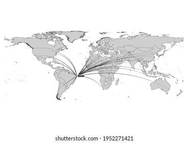 Mapa de vector modificable digitalmente que muestra Recife, la posición de Brasil en el mapa mundial, y sus conexiones con otras grandes ciudades. El archivo es adecuado para la edición e impresión de todos los tamaños.