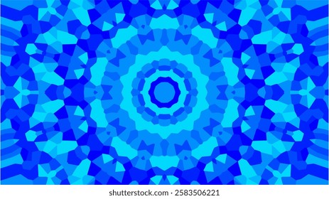 a digitally generated abstract pattern with a kaleidoscopic effect, featuring various shades of blue.