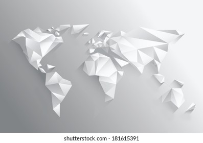 Digitally generated angular white world map on grey