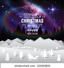 Cielo de Aurora generado digitalmente con adorables ilustraciones de navidad y mensajes