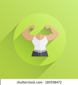 Digitally generated body with flexing biceps on green background