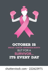 Digitally generated Breast cancer awareness vector with fighting girl