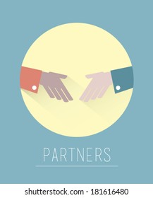 Digitally generated business partnership handshake vector on blue