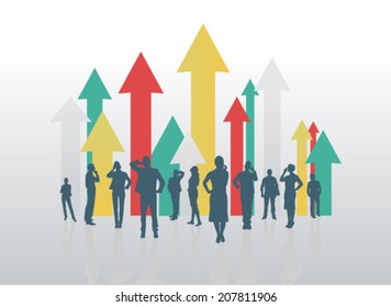Digitally generated Business people with arrows pointing up
