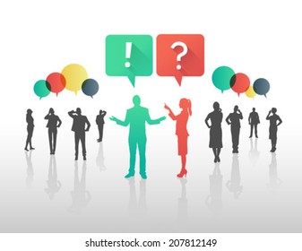Digitally generated Business people asking and answering questions in speech bubbles