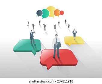 Digitally generated Business people with speech bubbles