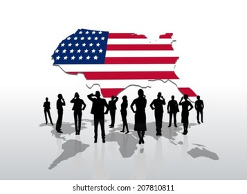 Digitally generated Business people standing under usa graphic