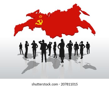 Digitally generated Business people standing under russia graphic