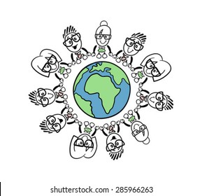 Digitally generated Cute cartoon business people connecting around the world