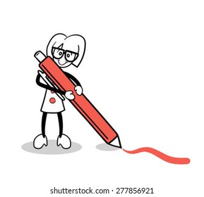 Digitally generated Cute cartoon drawing with red pen