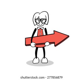 Caricatura Cute de generación digital sosteniendo una flecha roja