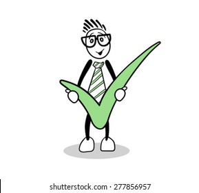 Digitally generated Cute cartoon holding green tick