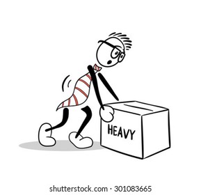 Digitally generated Cute cartoon lifting heavy box