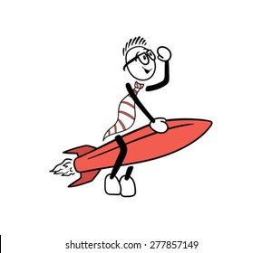 Digitally generated Cute cartoon riding a rocket