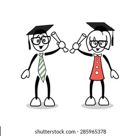 Digital erzeugte Cute-Cartoon-Studierende mit Abschluss