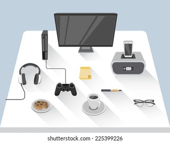 Digitally generated Desk with computer in office room