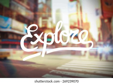 Digitally generated Explore against city scene vector
