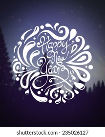 Digitally generated Happy new year vector against forest at night