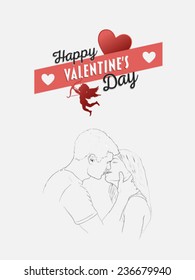 Digitally generated Happy valentines day vector with kissing couple