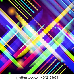 Digitally generated image of colorful light and stripes. Vector illustration.