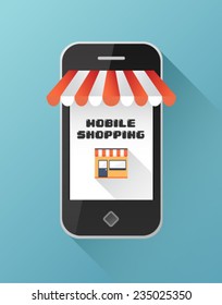 Digitally generated Mobile shopping on smartphone screen