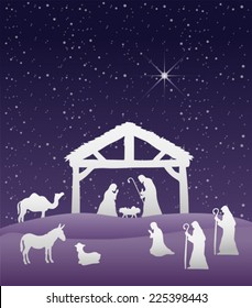 Digitally generated Nativity scene vector under starry sky