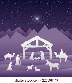 Digitally generated Nativity scene vector under starry sky