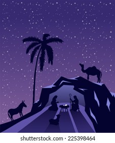 Digitally generated Nativity scene vector under starry sky