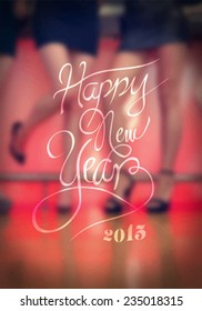 Digitally generated New years message against blurred pretty friends vector