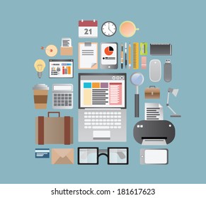 Digitally generated office supplies and business vector