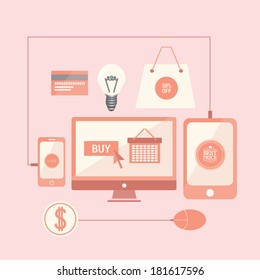 Vector de compras en línea generado digitalmente con dispositivos de medios