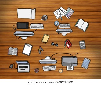 Digitally generated Overhead of office desks vector
